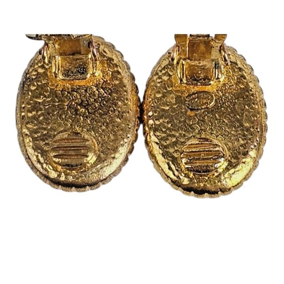 CHANEL Gold Plated Clip On CC Earrings Vintage Statement Logo Oval Authentic - Picture 5 of 7